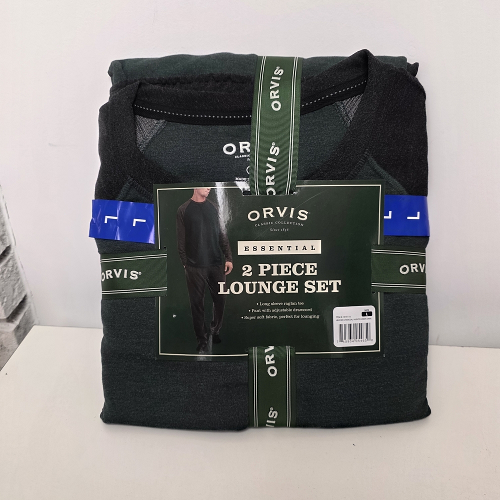 Orvis Essential 2 Piece Lounge Set Men’s Large Green Raglan Tee Pants NWT